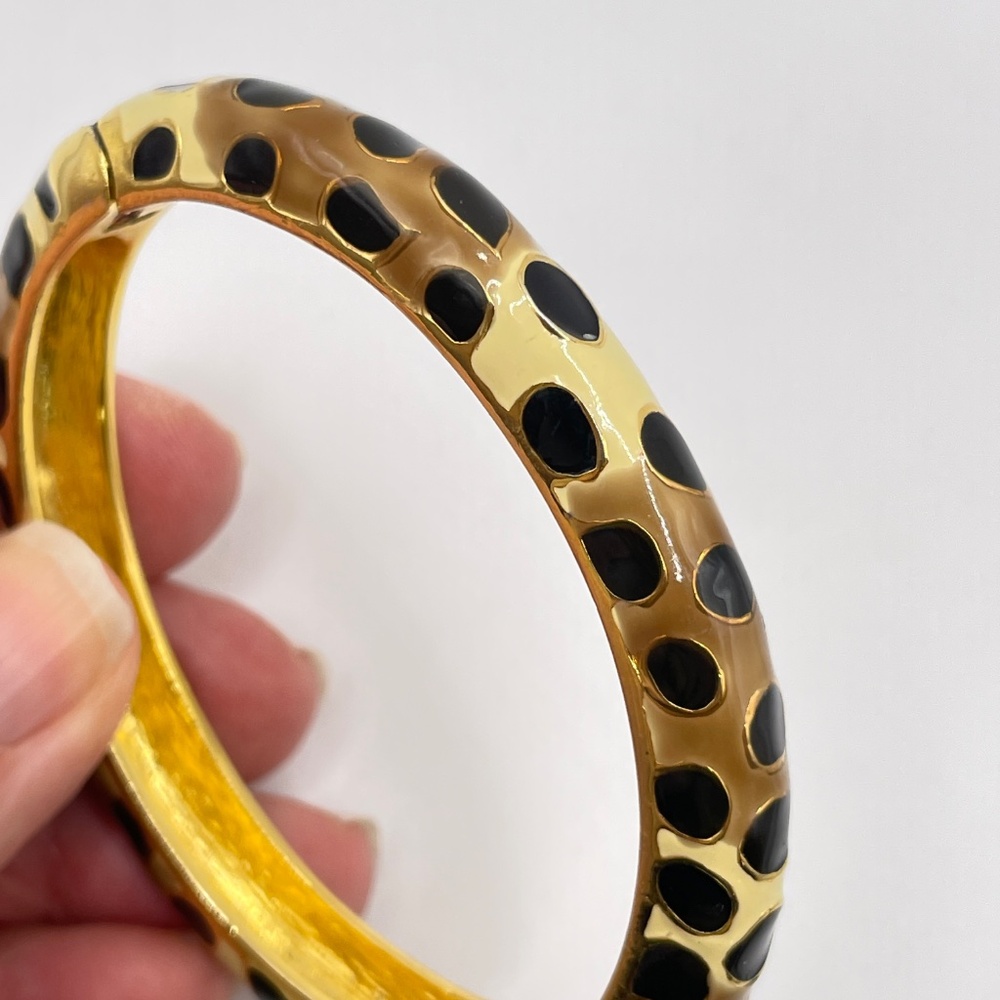 Kenneth Jay Lane KJL Leopard Enamel Bangle Hinged Clamper Bracelet 2006 - Picture 4 of 7